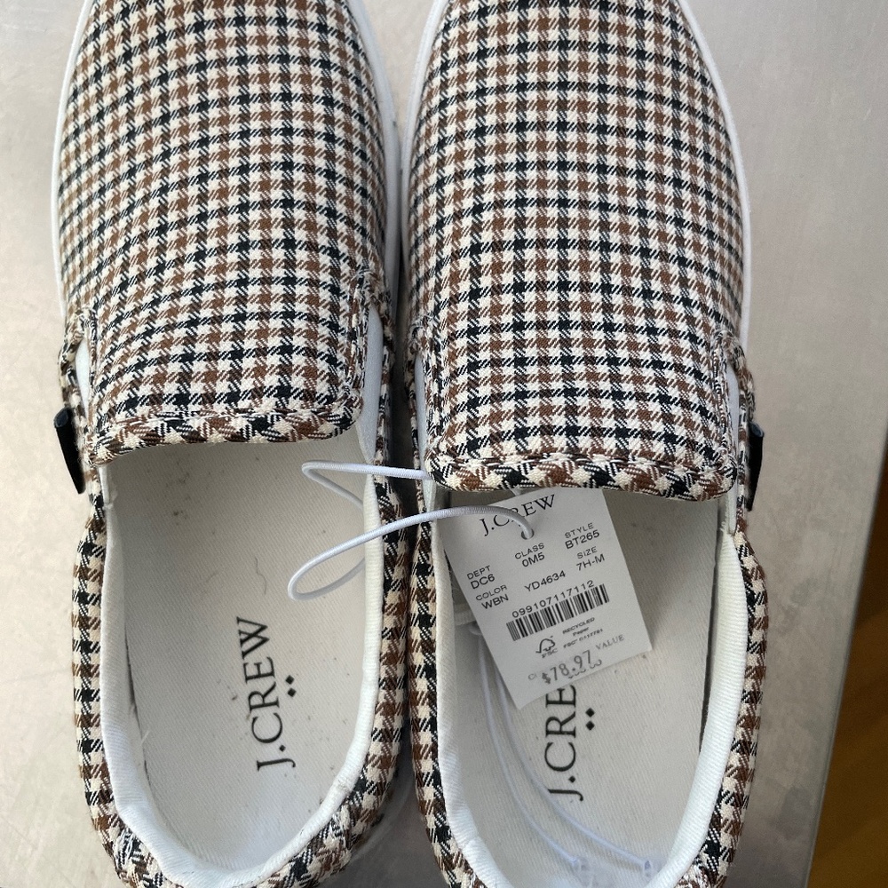 J Crew canvas houndstooth loafers Sz 7.5